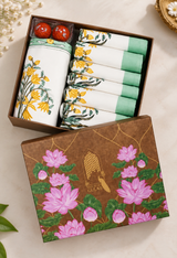Cotton Handblock Printed Canvas Cotton Table Runner & Set Of 6 Mats with Gift Box