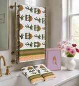 His & Her Towel Gift Set - Handblock Printed Towels - 2 Bath + 4 Hand Towels in 2 designs