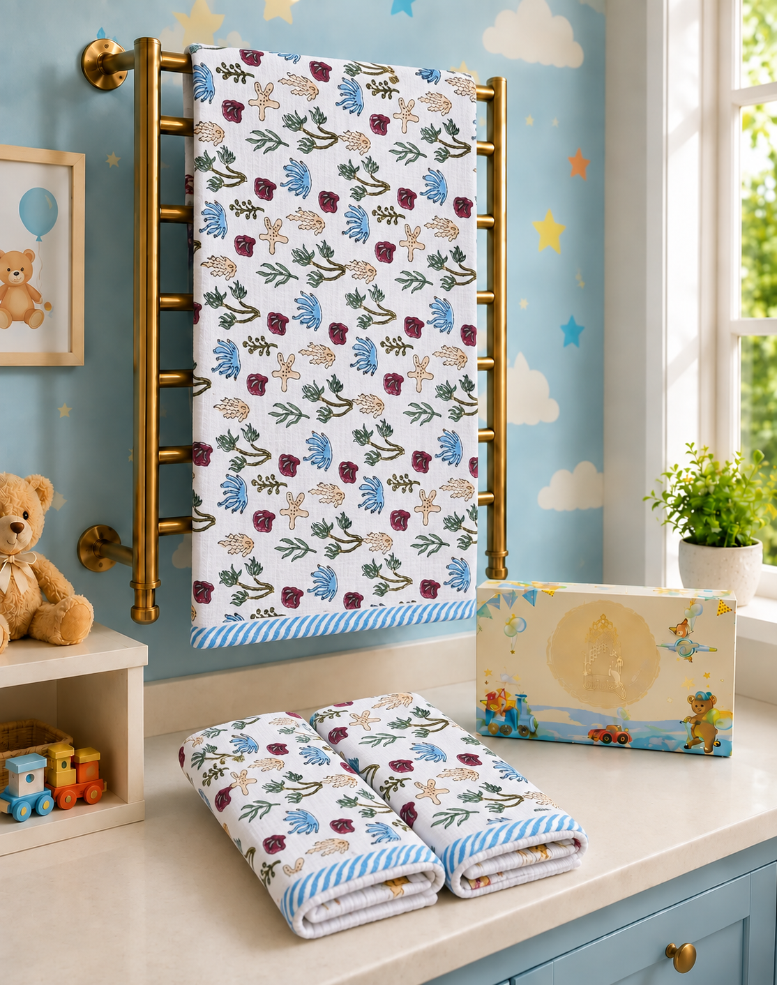Diwali Gift Box - Handblock Printed Towels - 1 Bath + 2 Hand Towels