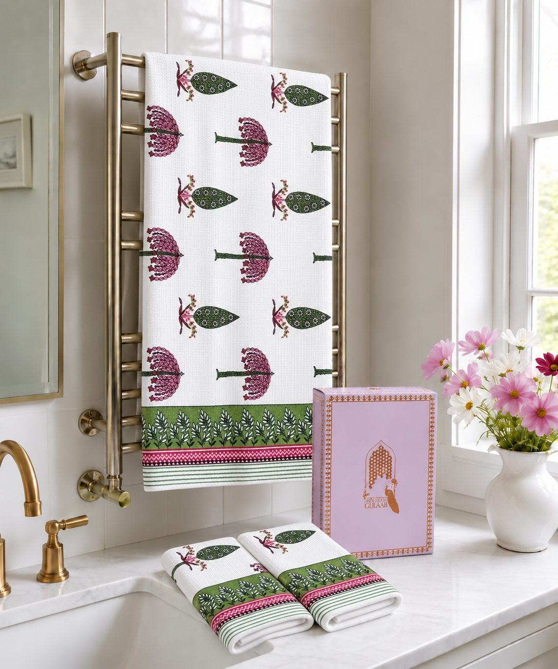 Diwali Gift Box - Handblock Printed Towels - 1 Bath + 2 Hand Towels
