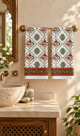 Hand Block Printed Honey Comb Cotton Hand Towel- Set of 2
