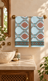 Hand Block Printed Honey Comb Cotton Hand Towel- Set of 2