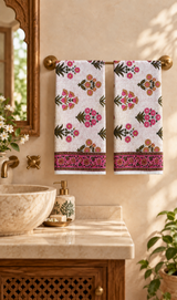 Hand Block Printed Honey Comb Cotton Hand Towel- Set of 2
