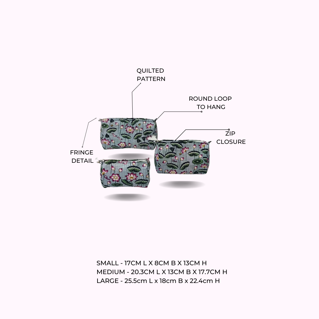 Set of 3 cosmetic bag/pouches with waterproof lining