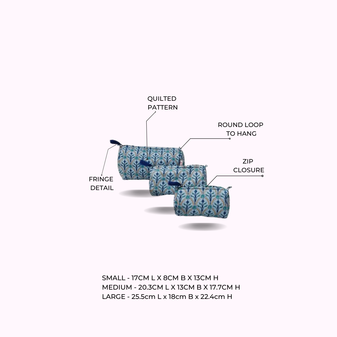 Set of 3 cosmetic bag/pouches with waterproof lining