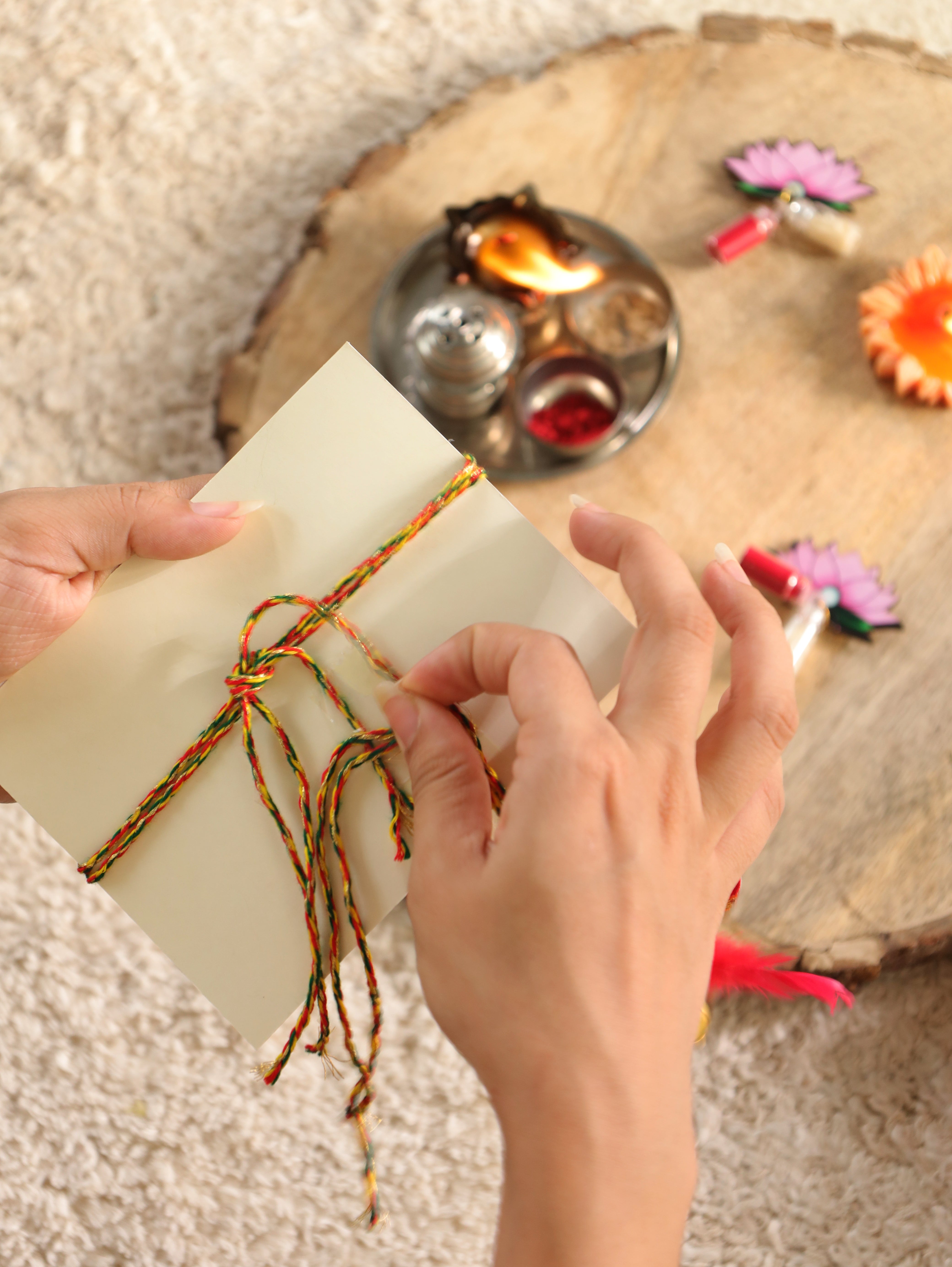 Bhaiya-Bhabhi Rakhi Gift Box – Handcrafted Kundan Rakhi & Lumba Rakhi with Roli Chawal for Raksha Bandhan