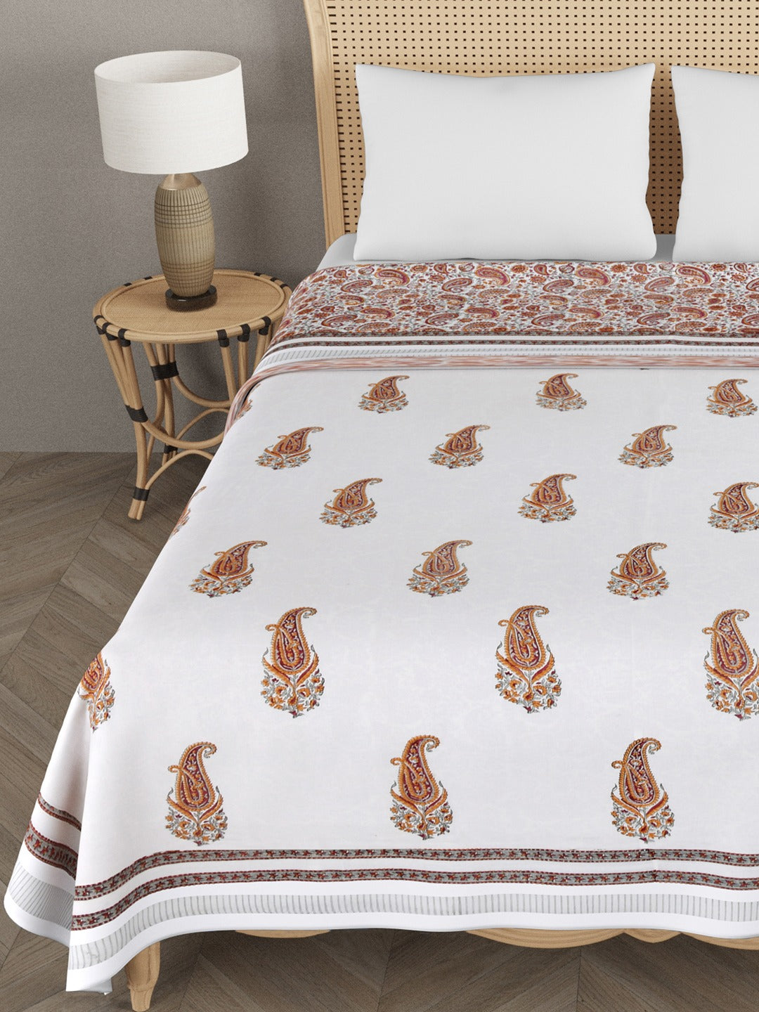 Handblock Printed Cotton Double Bed Reversible Dohar with Flannel Lining