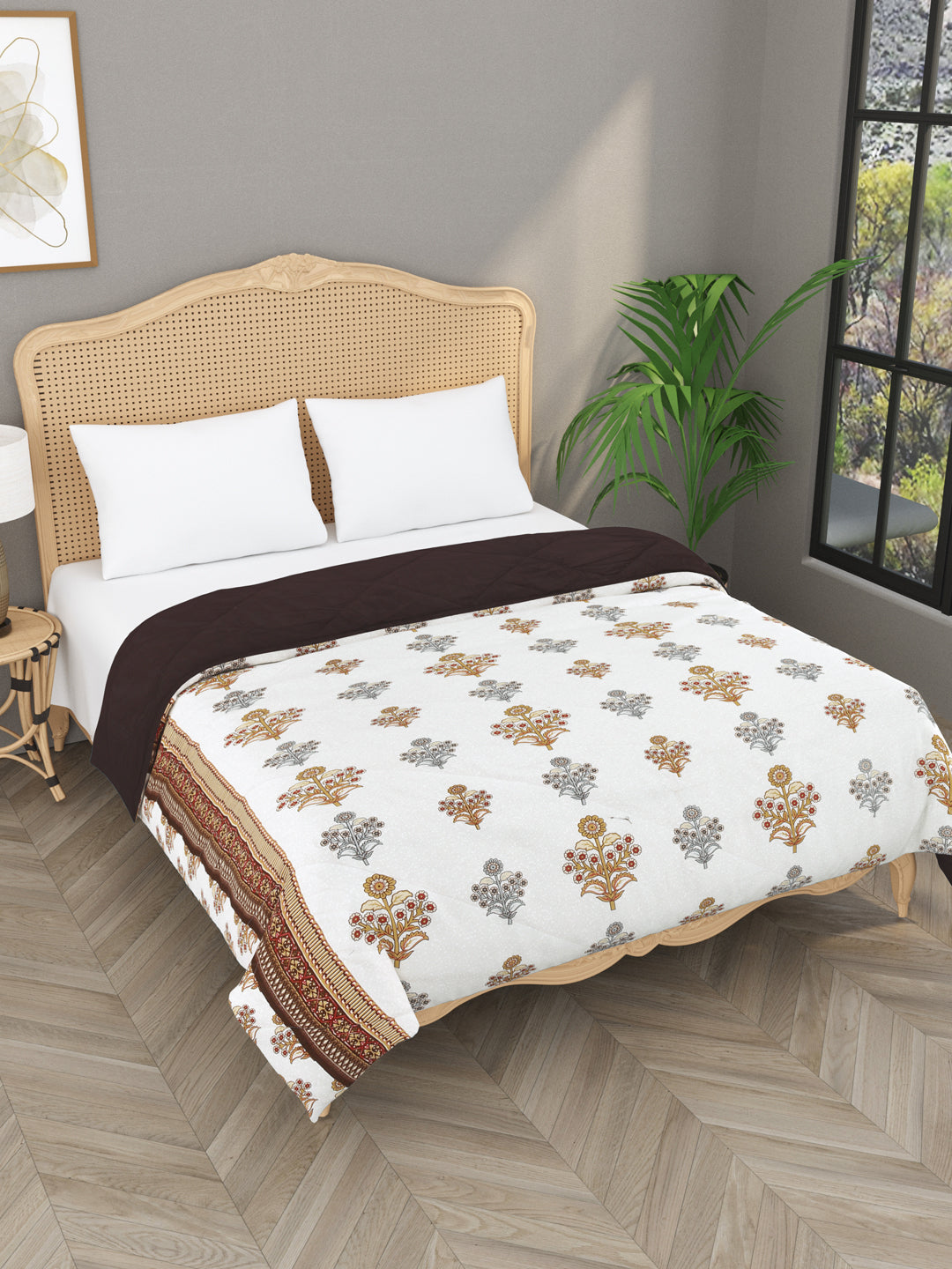 Floral Print Double Bed Cotton Reversible Comforter