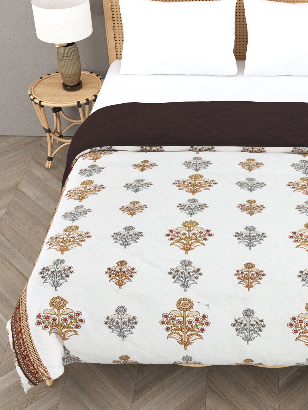 Floral Print Double Bed Cotton Reversible Comforter