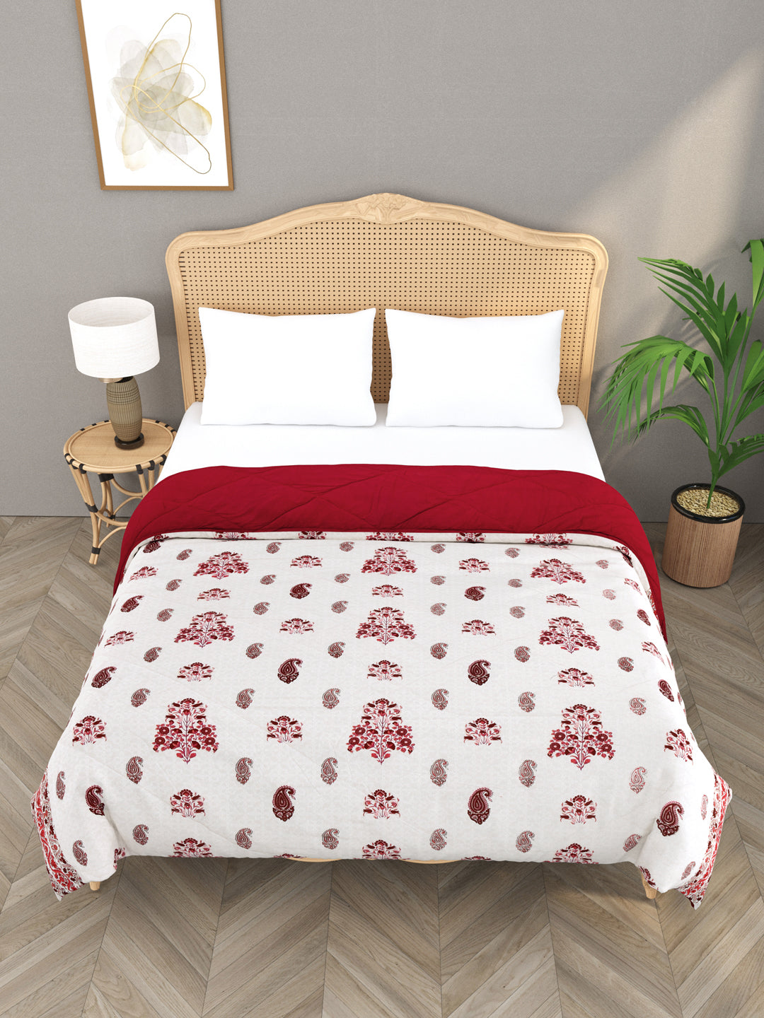 Floral Print Double Bed Cotton Reversible Comforter