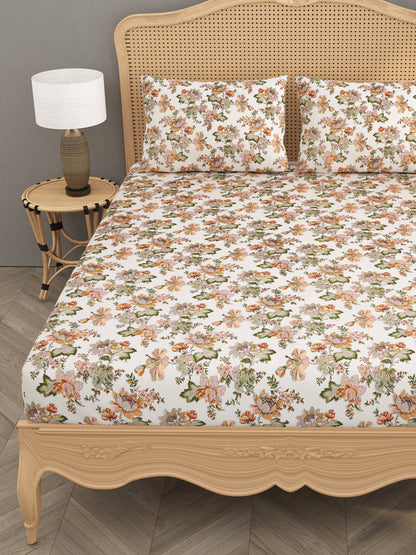 Floral print fitted Bedsheets with elastic, 2 pillow covers