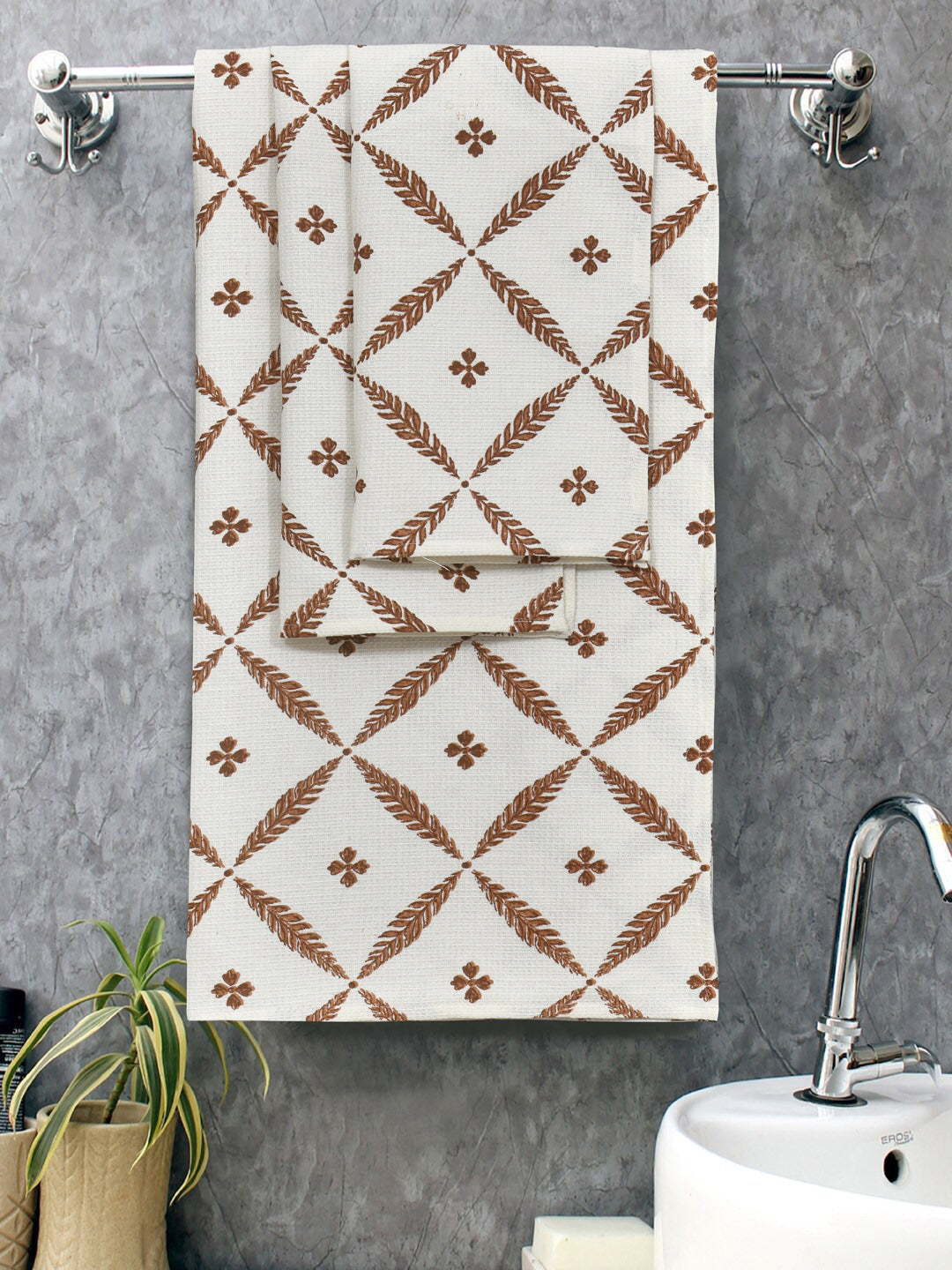 Gift Set - Handblock Printed Towels - 1 Bath + 2 Hand Towels