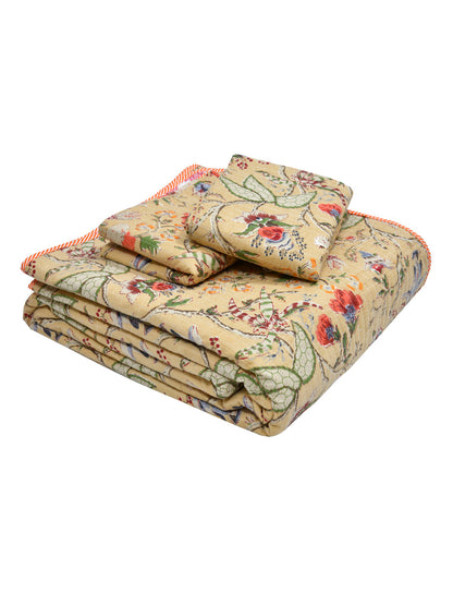 Quilted Floral Printed Reversible Bedcover with 2 Pillow Covers