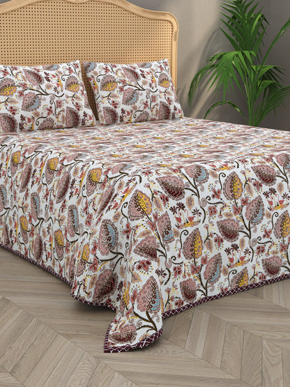 Quilted Floral Printed Reversible Bedcover with 2 Pillow Covers