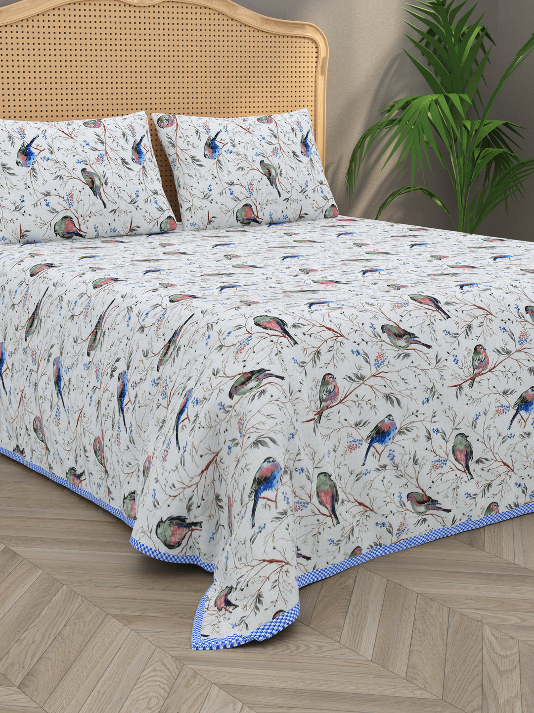 Quilted Floral Printed Reversible Bedcover with 2 Pillow Covers