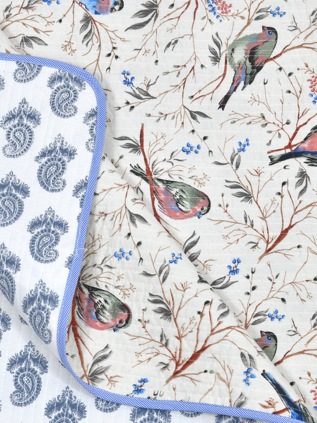 Quilted Floral Printed Reversible Bedcover with 2 Pillow Covers
