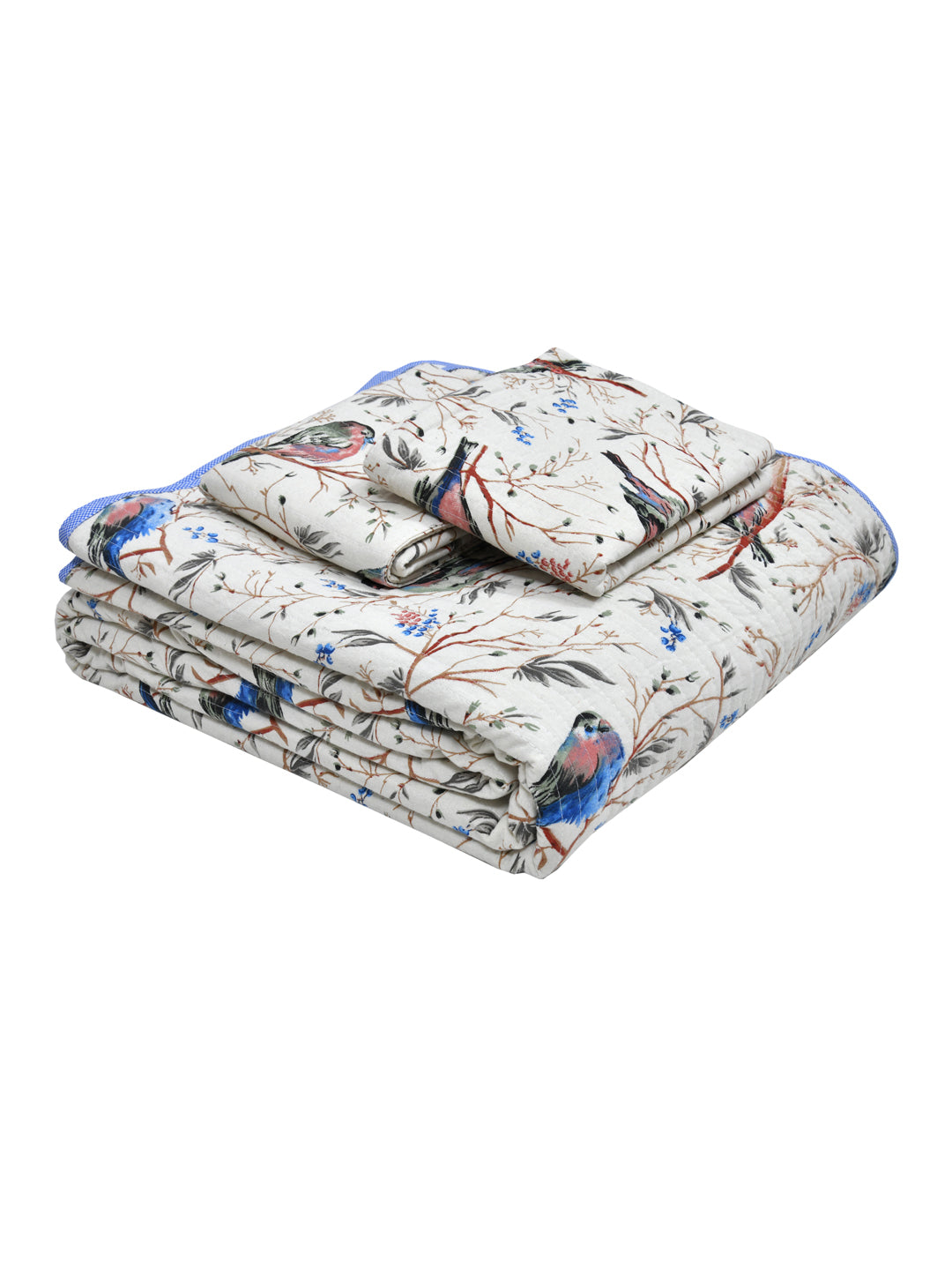 Quilted Floral Printed Reversible Bedcover with 2 Pillow Covers