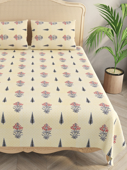 Cotton Linen Super King Bedsheet with 2 Pillow Covers