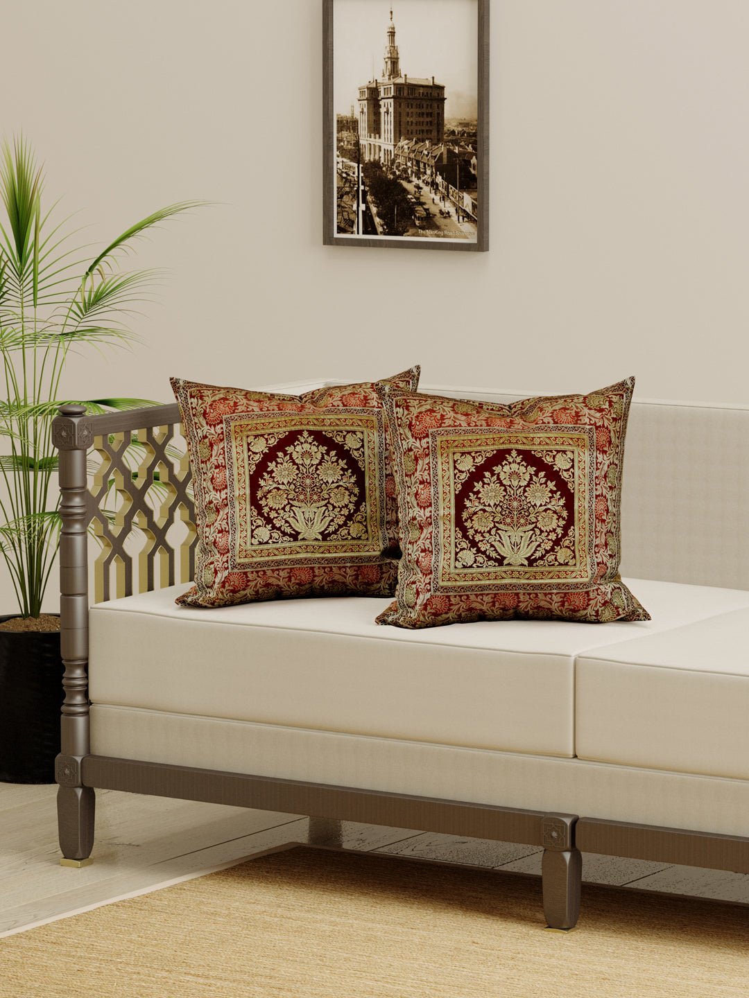 Set of 2 Banarasi Cushion Cover - 16 Inches