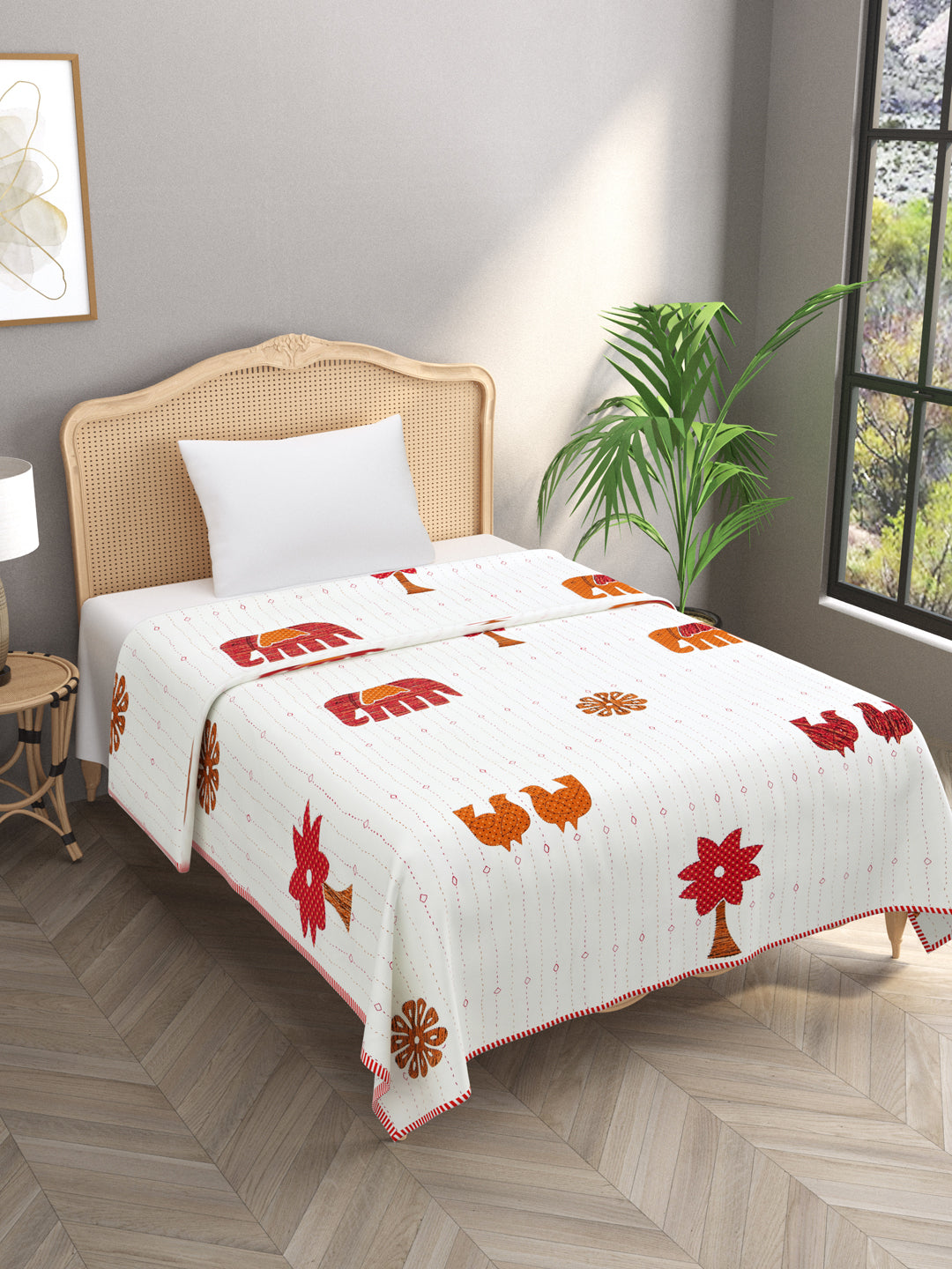 Ethnic Printed Reversible Single Bed Cotton AC Blanket | Lightweight Summer Dohar 60x90 inches