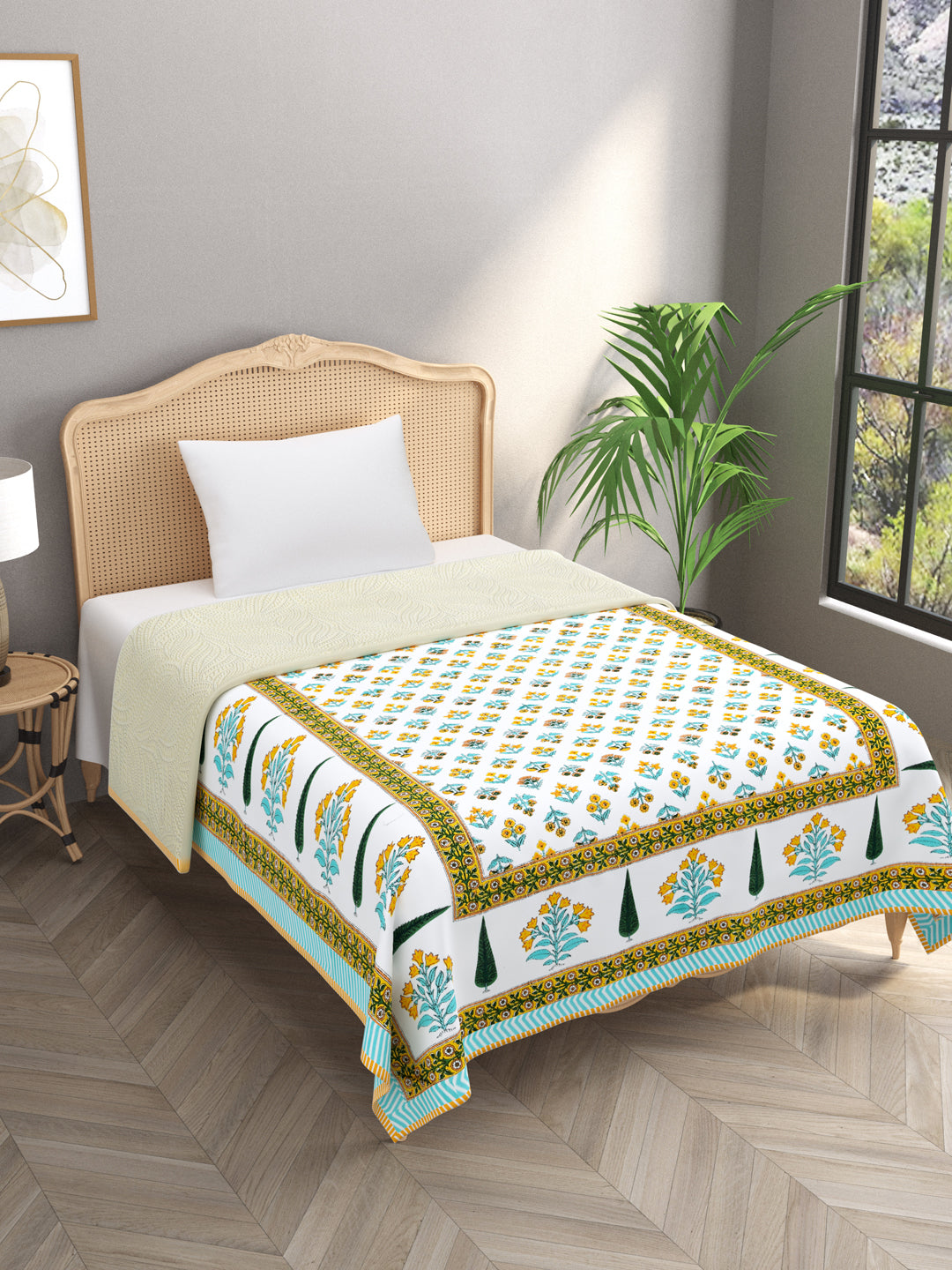 Ethnic Printed Reversible Single Bed Cotton AC Blanket | Lightweight Summer Dohar 60x90 inches