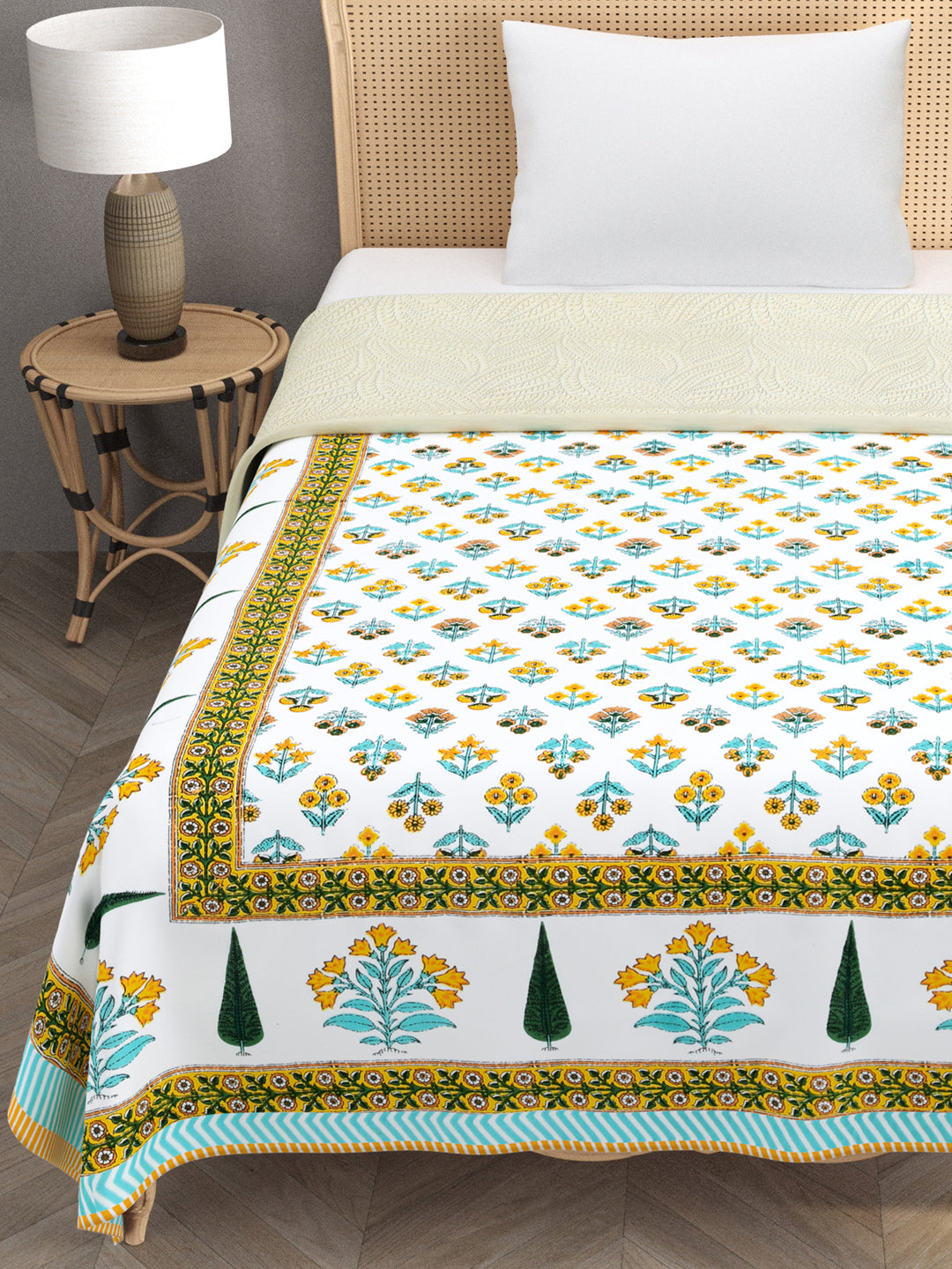 Ethnic Printed Reversible Single Bed Cotton AC Blanket | Lightweight Summer Dohar 60x90 inches