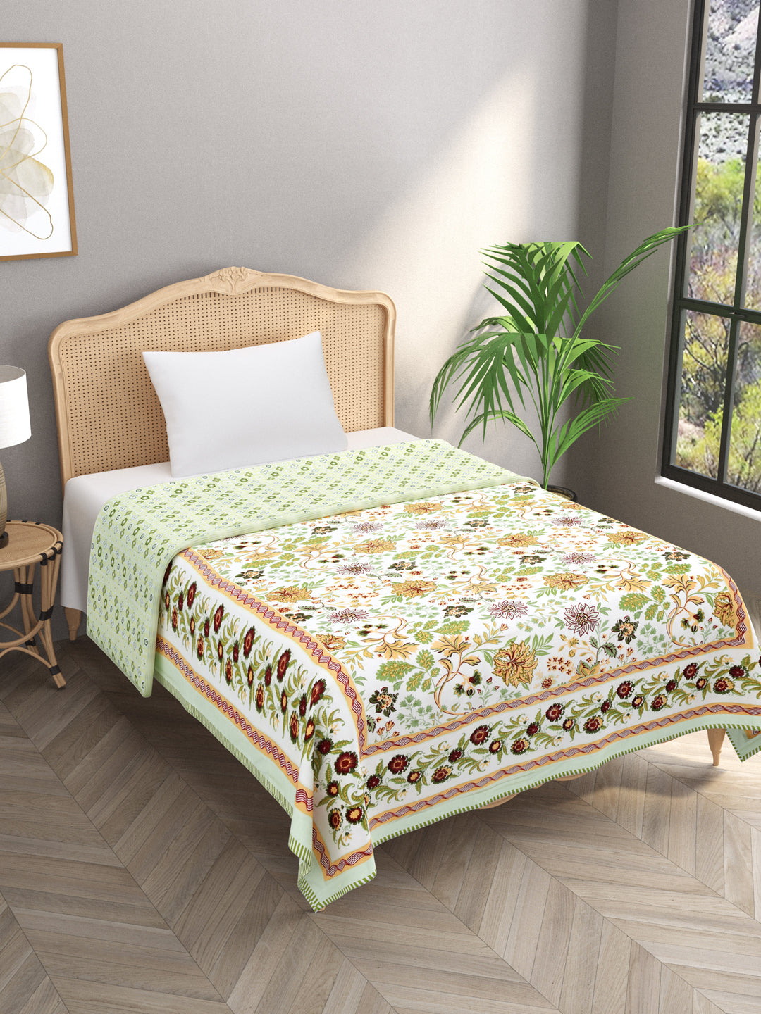 Ethnic Printed Reversible Single Bed Cotton AC Blanket | Lightweight Summer Dohar 60x90 inches