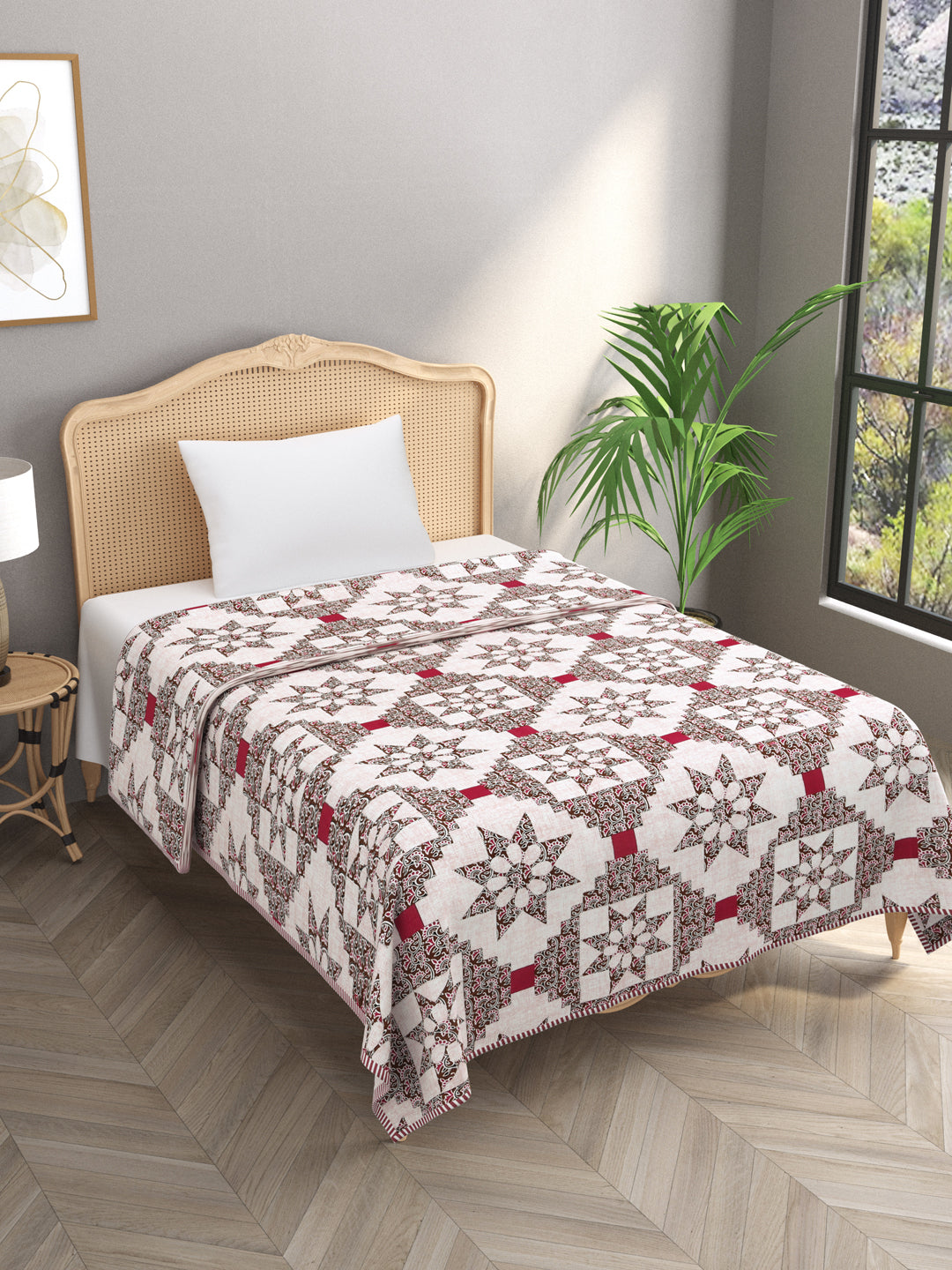 Ethnic Printed Reversible Single Bed Cotton AC Blanket | Lightweight Summer Dohar 60x90 inches