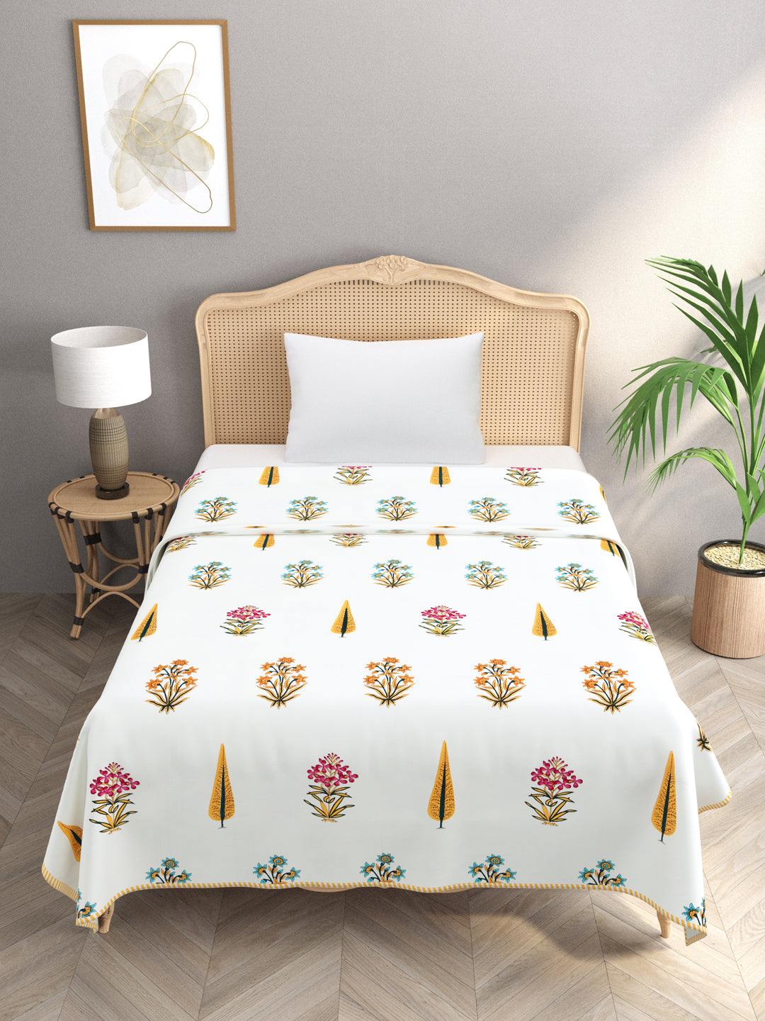Ethnic Printed Reversible Single Bed Cotton AC Blanket | Lightweight Summer Dohar 60x90 inches
