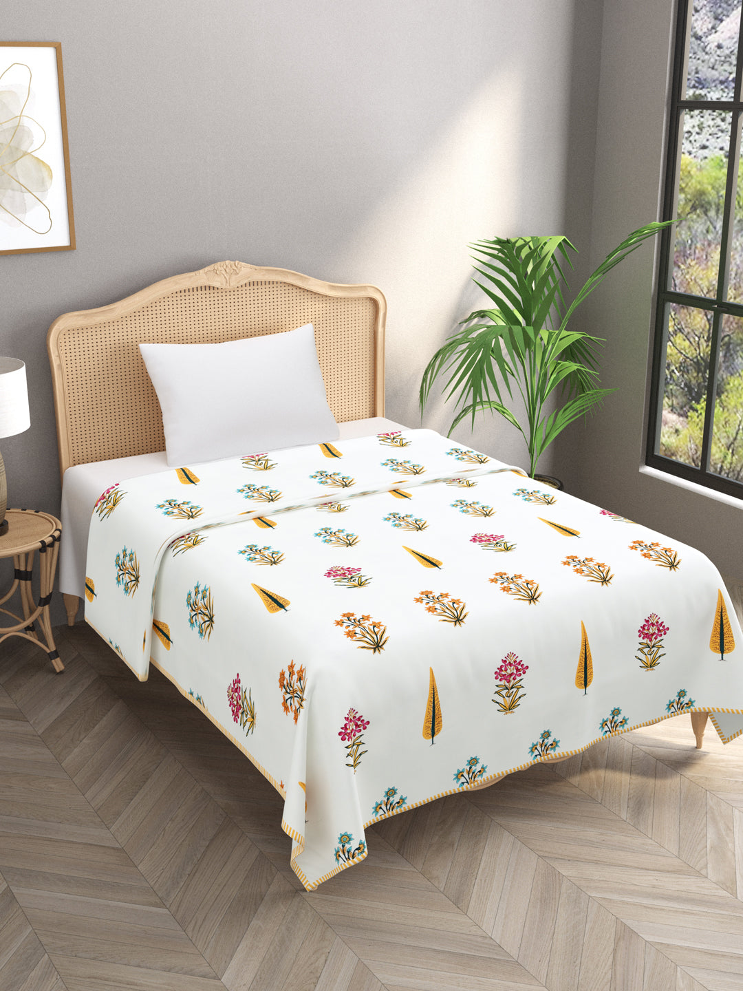 Ethnic Printed Reversible Single Bed Cotton AC Blanket | Lightweight Summer Dohar 60x90 inches