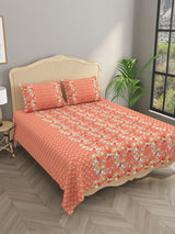 Premium Indigo Cotton Floral Print Super King Bedsheet with 2 Pillow Covers(108*108)