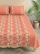 Premium Indigo Cotton Floral Print Super King Bedsheet with 2 Pillow Covers(108*108)