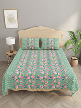 Premium Indigo Cotton Floral Print Super King Bedsheet with 2 Pillow Covers(108*108)