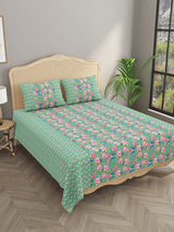 Premium Indigo Cotton Floral Print Super King Bedsheet with 2 Pillow Covers(108*108)