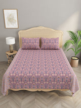 Premium Indigo Cotton Floral Print Super King Bedsheet with 2 Pillow Covers(108*108)