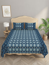 Premium Indigo Cotton Floral Print Super King Bedsheet with 2 Pillow Covers(108*108)