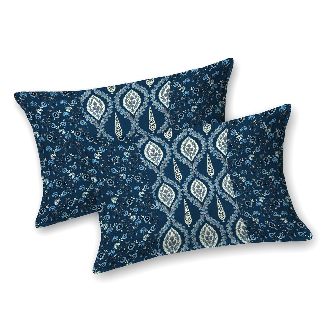 Premium Indigo Cotton Floral Print Super King Bedsheet with 2 Pillow Covers(108*108)
