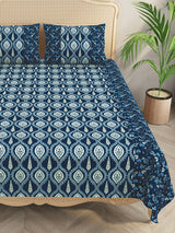 Premium Indigo Cotton Floral Print Super King Bedsheet with 2 Pillow Covers(108*108)