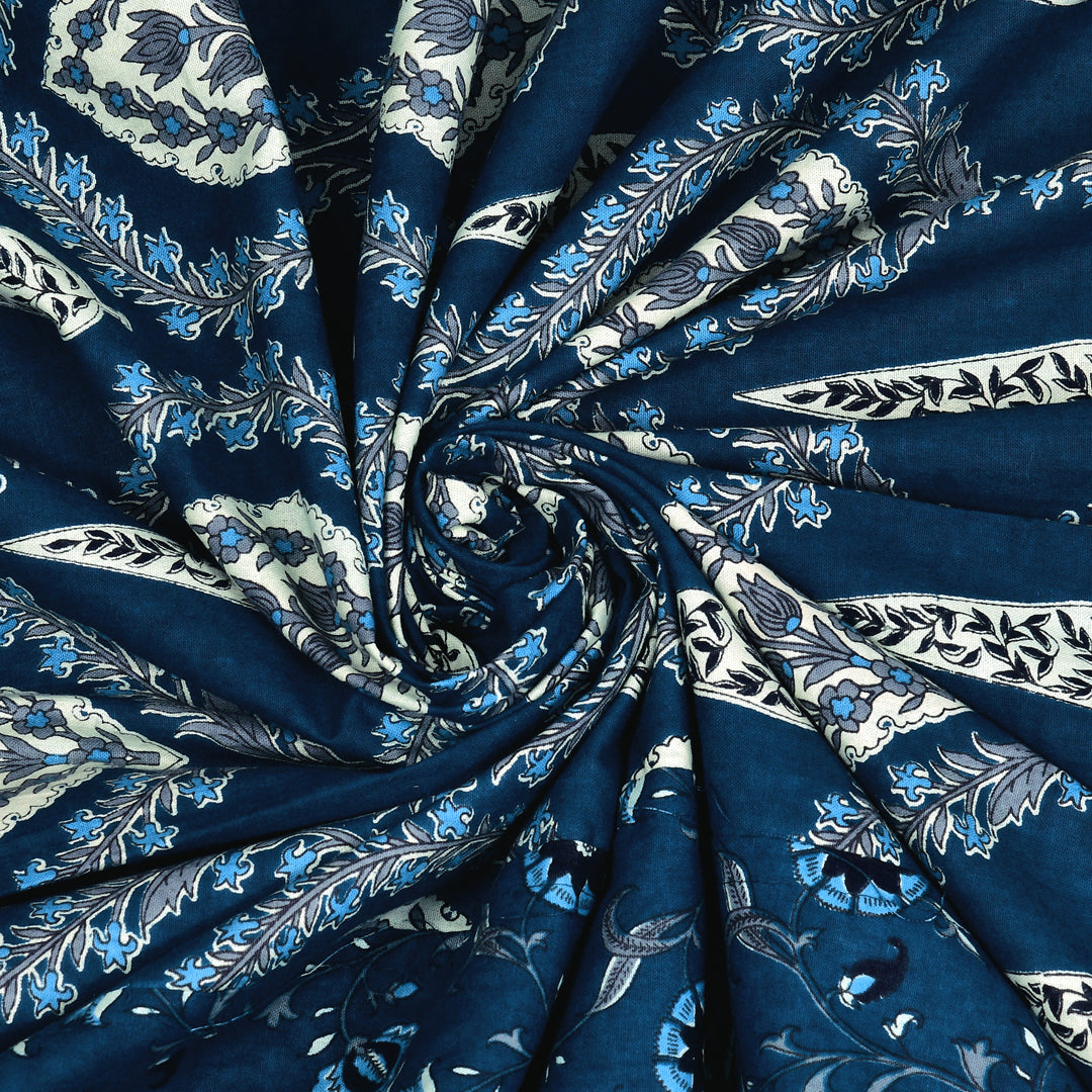 Premium Indigo Cotton Floral Print Super King Bedsheet with 2 Pillow Covers(108*108)