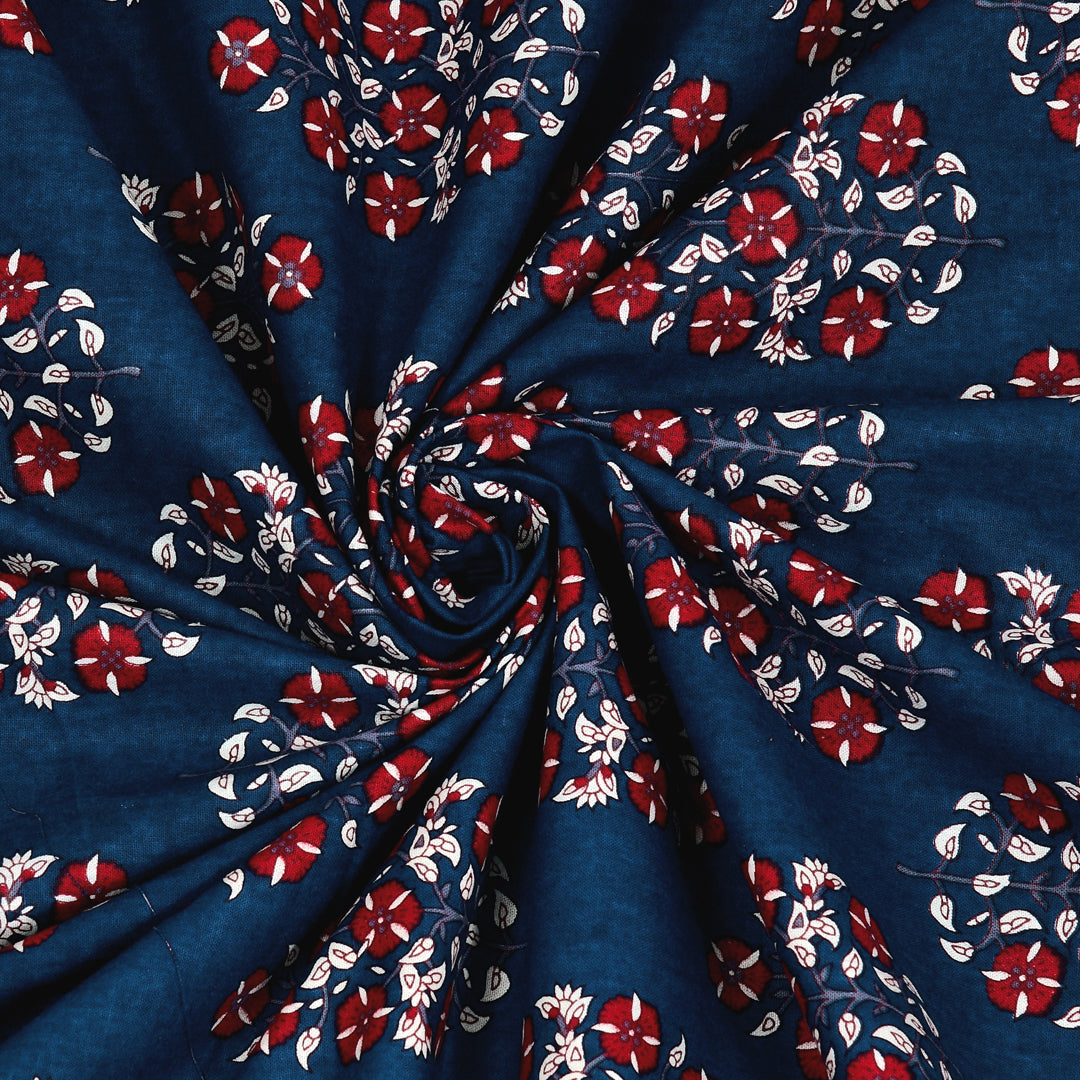 Premium Indigo Cotton Floral Print Super King Bedsheet with 2 Pillow Covers(108*108)