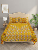 Premium Indigo Cotton Floral Print Super King Bedsheet with 2 Pillow Covers(108*108)