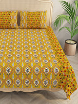 Premium Indigo Cotton Floral Print Super King Bedsheet with 2 Pillow Covers(108*108)