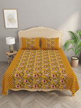 Premium Indigo Cotton Floral Print Super King Bedsheet with 2 Pillow Covers(108*108)