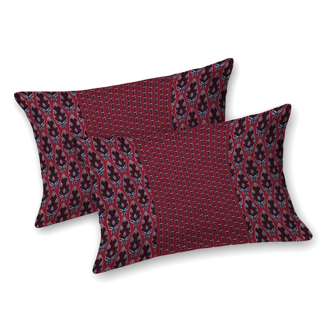 Premium Indigo Cotton Floral Print Super King Bedsheet with 2 Pillow Covers(108*108)