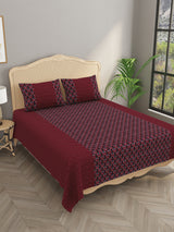 Premium Indigo Cotton Floral Print Super King Bedsheet with 2 Pillow Covers(108*108)