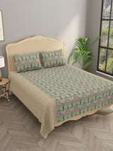 Premium Indigo Cotton Floral Print Super King Bedsheet with 2 Pillow Covers(108*108)