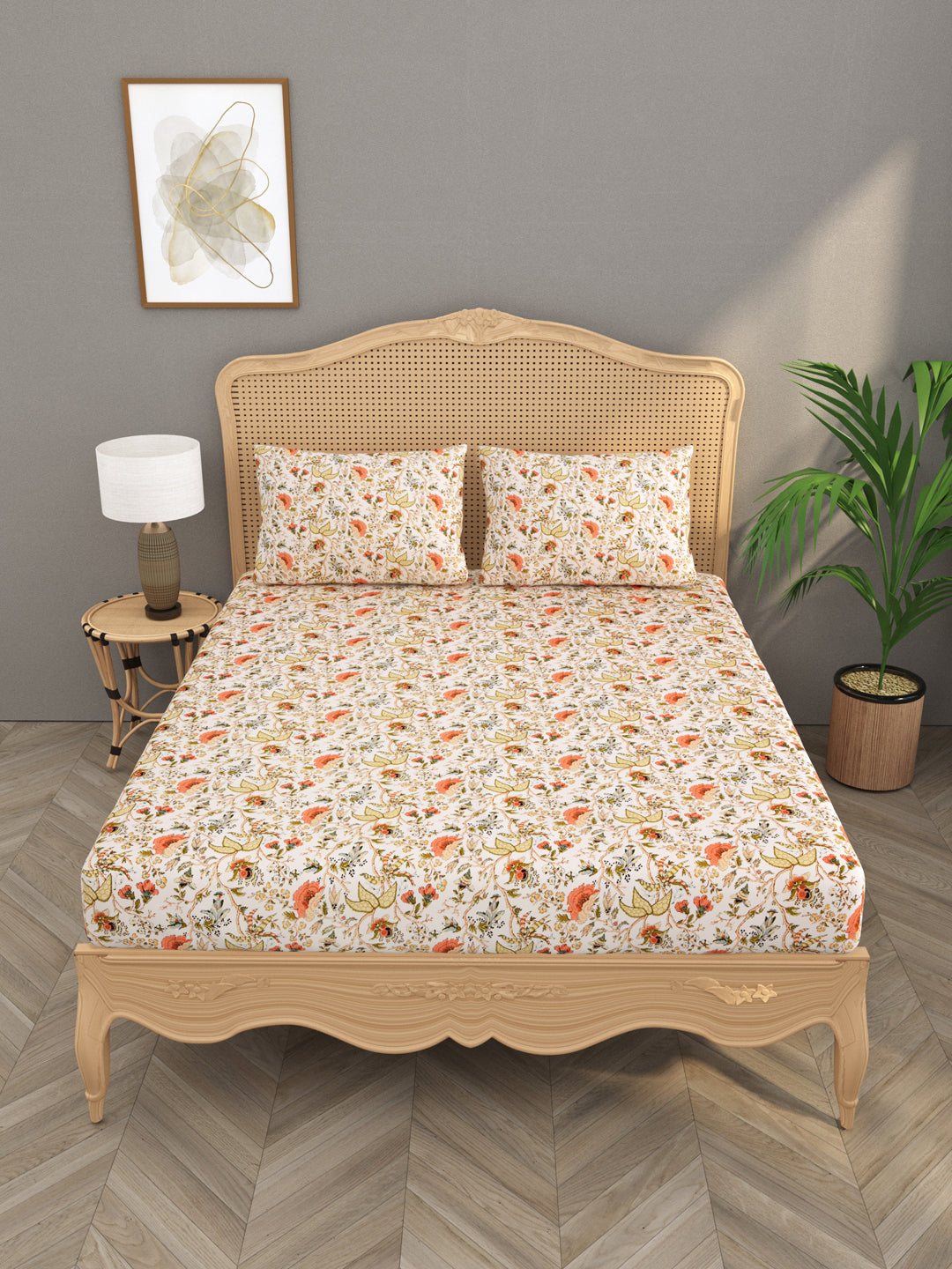 Floral print fitted Bedsheets with elastic, 2 pillow covers