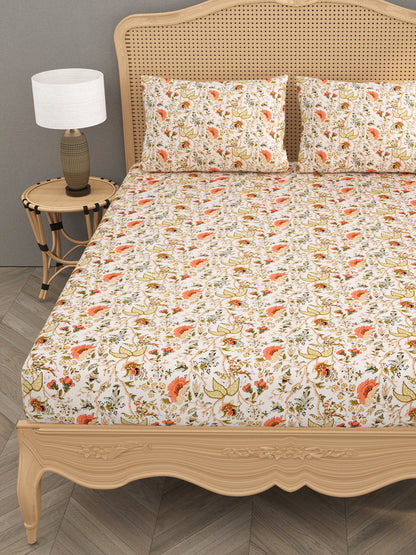 Floral print fitted Bedsheets with elastic, 2 pillow covers