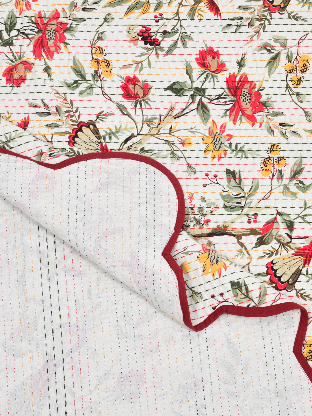 Handblock printed Kantha Bedcover