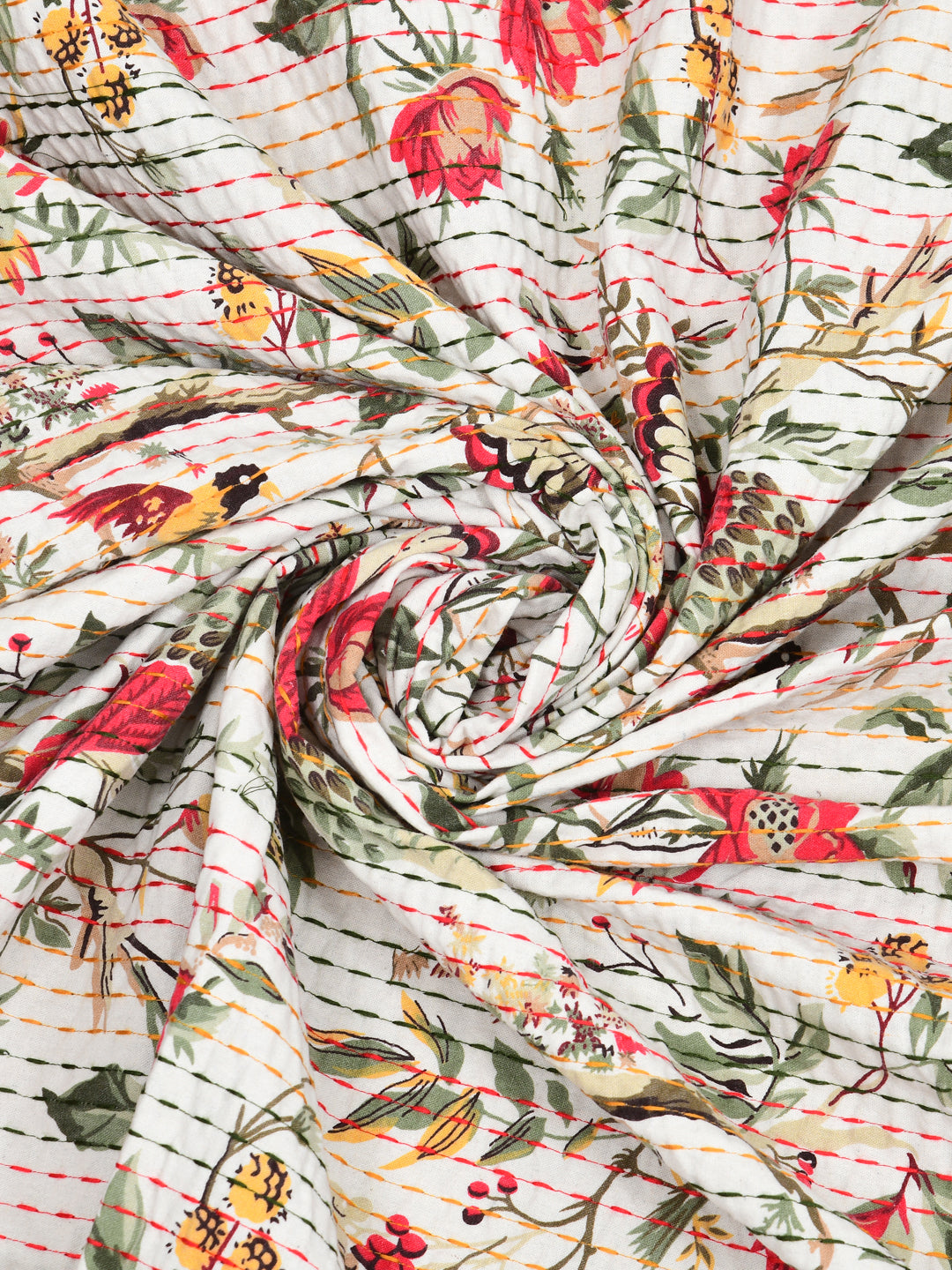 Handblock printed Kantha Bedcover